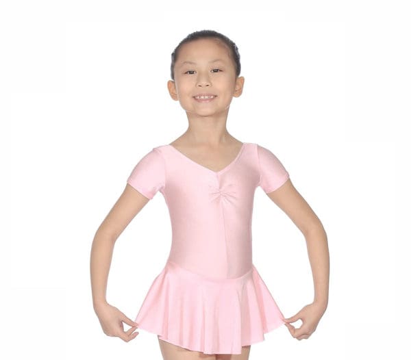 Short Sleeved Leotard With Skirt Pink