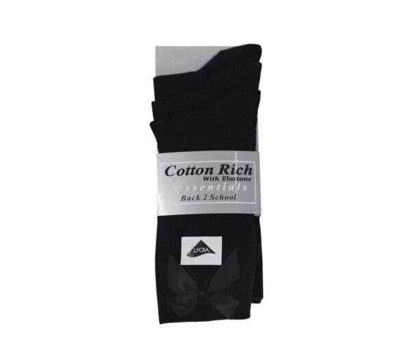 Three Pack Short Black Cotton Bow Socks