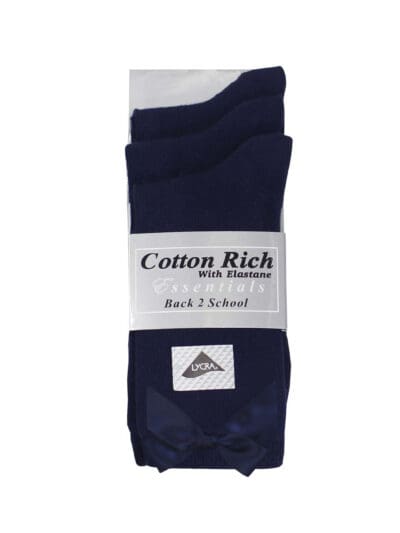 Three Pack Short Navy Cotton Bow Socks